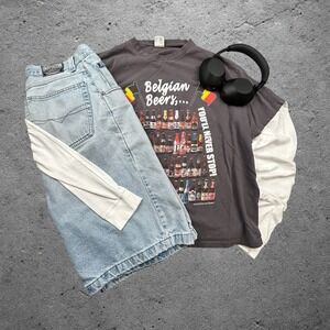 Vintage Belgian Beers‎ Graphic T Shirt Mens XL Faded Black Boxy Y2K Streetwear